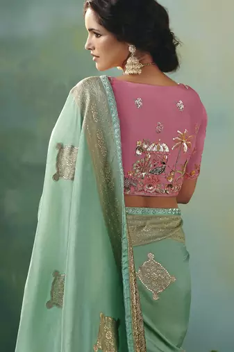 Light sea green zari woven silk blend viscose dola silk saree with blouse