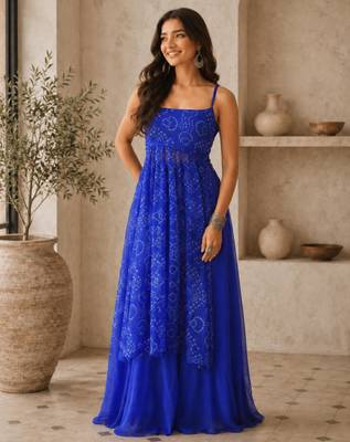 Blue Gorgette printed 2 piece set 1
