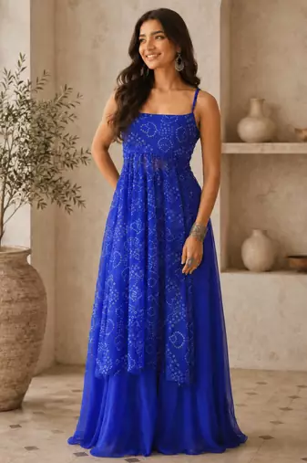 Blue Gorgette printed 2 piece set