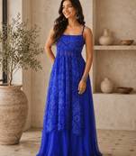 Blue Gorgette printed 2 piece set