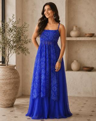 Blue Gorgette printed 2 piece set 2
