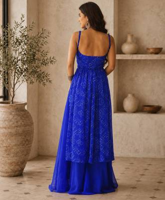 Blue Gorgette printed 2 piece set 4