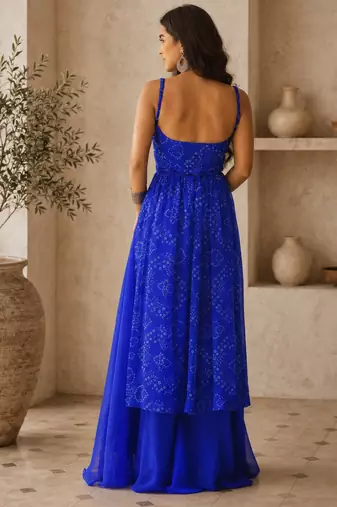 Blue Gorgette printed 2 piece set