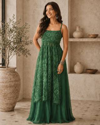 Green Gorgette printed 2 piece set 1