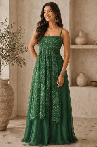 Green Gorgette printed 2 piece set