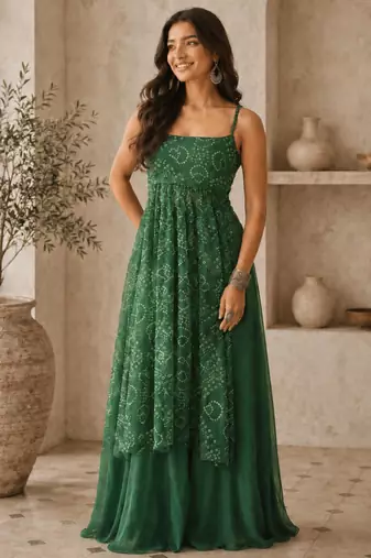 Green Gorgette printed 2 piece set