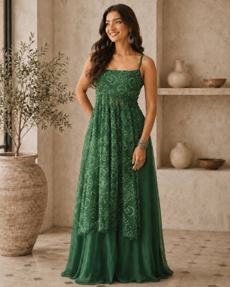 Green Gorgette printed 2 piece set