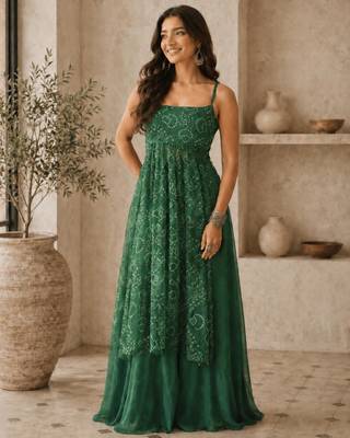 Green Gorgette printed 2 piece set 2