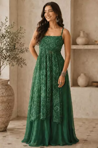 Green Gorgette printed 2 piece set