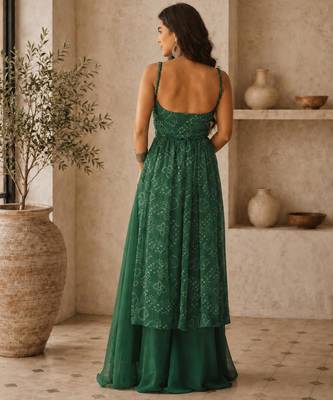 Green Gorgette printed 2 piece set 4