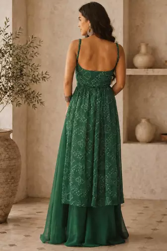 Green Gorgette printed 2 piece set