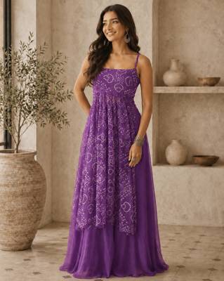 Purple Gorgette printed 2 piece set 1