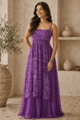 Purple Gorgette printed 2 piece set