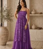 Purple Gorgette printed 2 piece set
