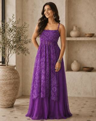Purple Gorgette printed 2 piece set 2