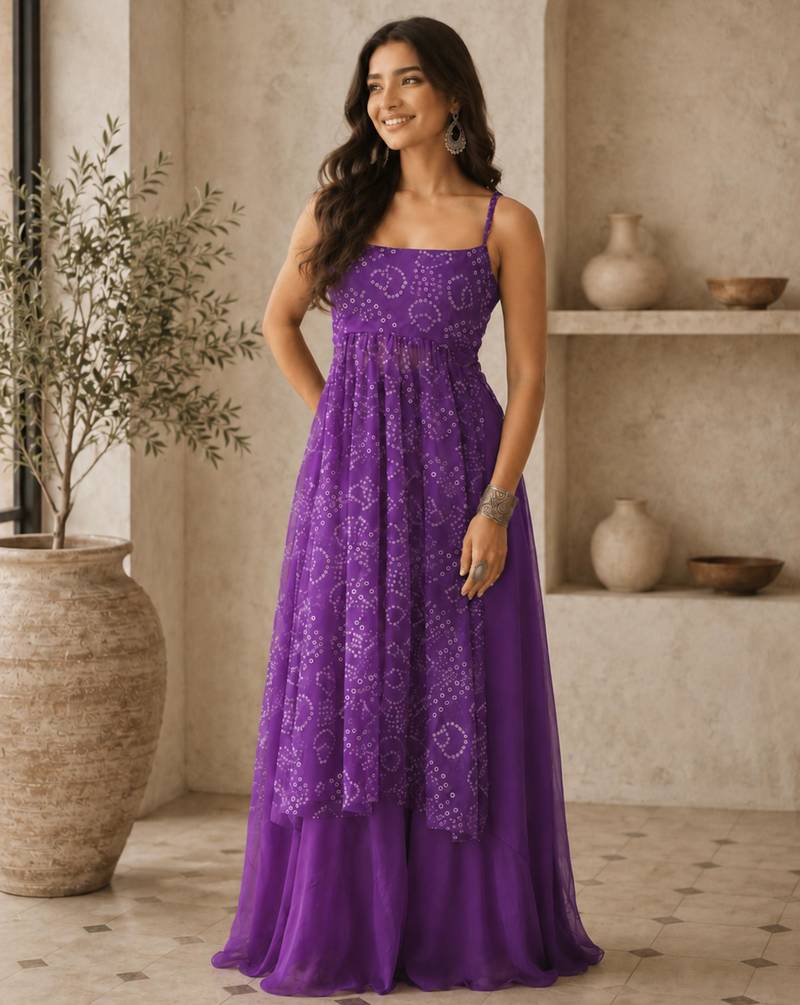 Purple Gorgette printed 2 piece set