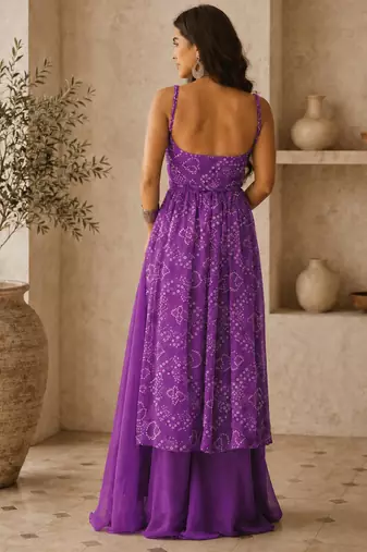 Purple Gorgette printed 2 piece set
