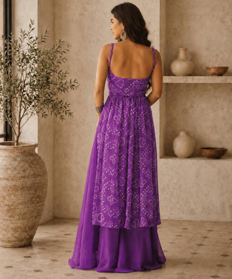 Purple Gorgette printed 2 piece set