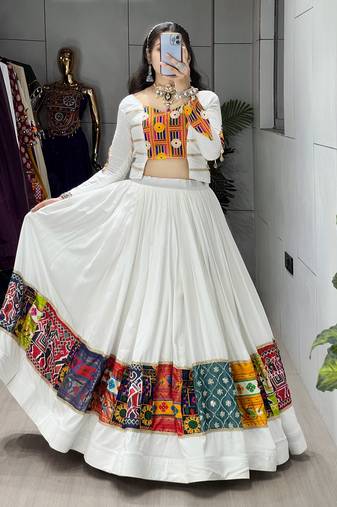 white ghaghra choli for navratri - full stitched free size