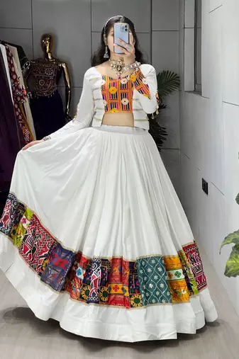 white ghaghra choli for navratri - full stitched free size