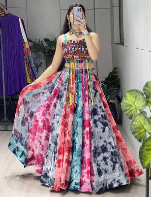 multi shibori prints lehenga with fancy top - full stitched free size 3
