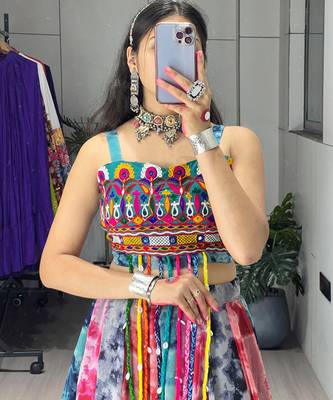 multi shibori prints lehenga with fancy top - full stitched free size 4