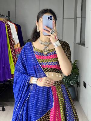 multi kali jacquard silk weaving lehenga chloi with dupatta - full stitched free size 4