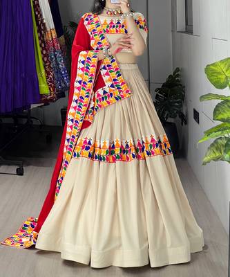 vanilla chaniya choli with traditional gamthi work - full stitched free size 1