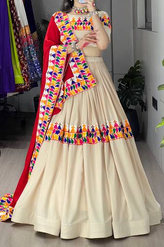 vanilla chaniya choli with traditional gamthi work - full stitched free size