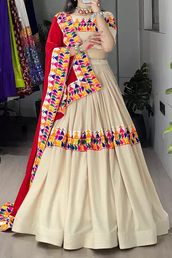 vanilla chaniya choli with traditional gamthi work - full stitched free size