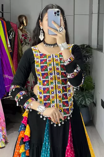 bandhani lehenga with traditional top for navratri - full stitched free size