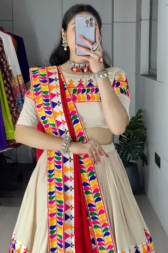 vanilla chaniya choli with traditional gamthi work - full stitched free size