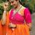 navratri collection white & orange flared lehenga set  pink bandhani blouse & dupatta - full stitched free size