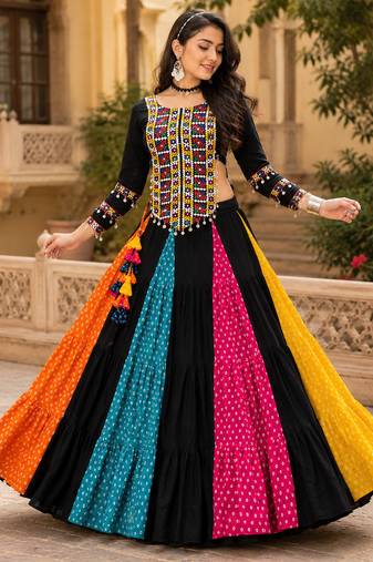bandhani lehenga with traditional top for navratri - full stitched free size