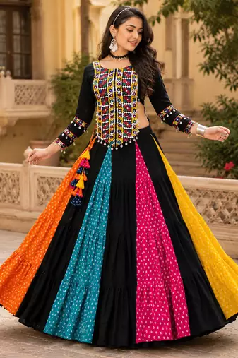 bandhani lehenga with traditional top for navratri - full stitched free size