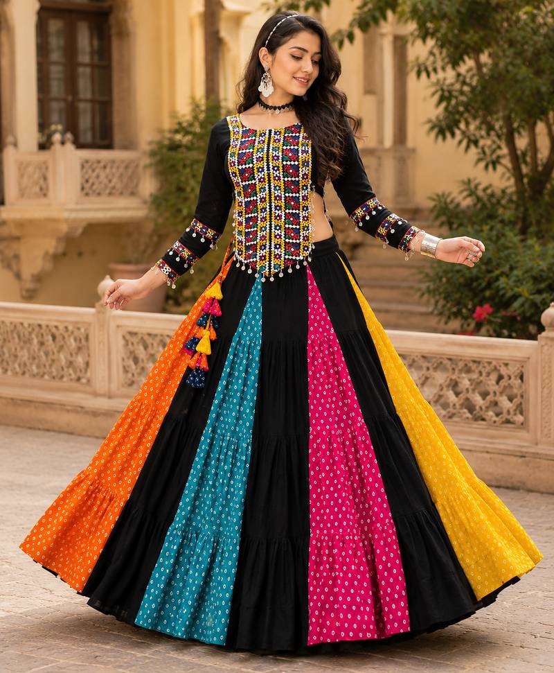 bandhani lehenga with traditional top for navratri - full stitched free size