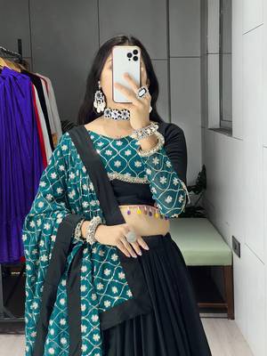 pure rayon cotton lehenga blouse with sequence work dupatta - full stitched free size 4