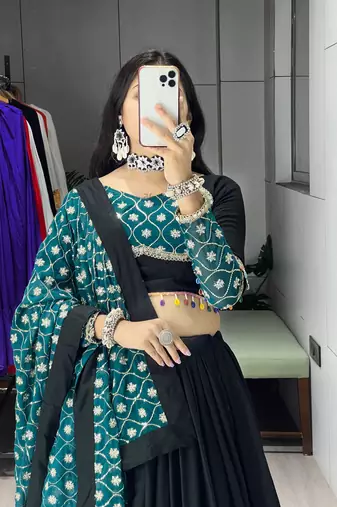 pure rayon cotton lehenga blouse with sequence work dupatta - full stitched free size