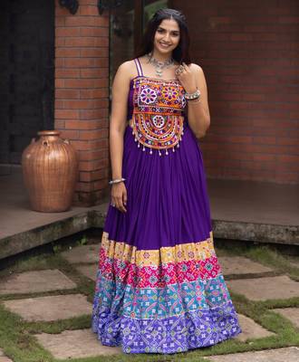 purple free size kutch work navratri designer lehenga choli - full stitched free size 2