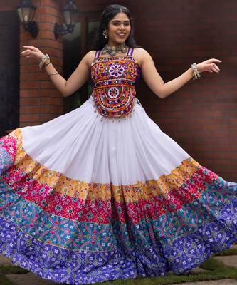 white free size kutch work navratri designer lehenga choli - full stitched free size 1
