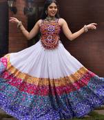 white free size kutch work navratri designer lehenga choli - full stitched free size