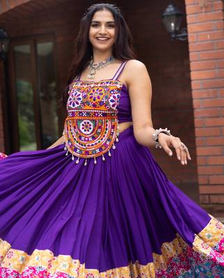 purple free size kutch work navratri designer lehenga choli - full stitched free size 3