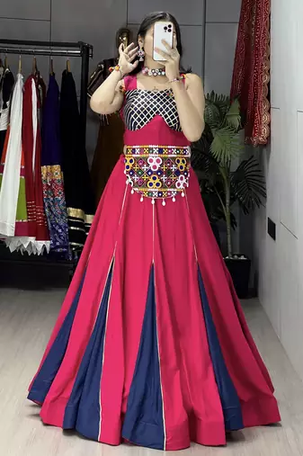 gajri & neavy - blue fancy kali work with gota patti navratri lehenga sets - full stitched free size