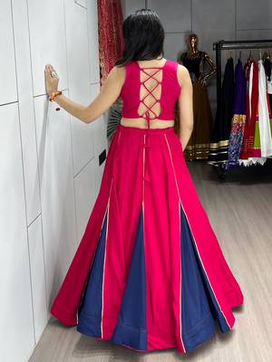 gajri & neavy - blue fancy kali work with gota patti navratri lehenga sets - full stitched free size 3