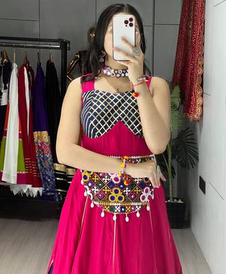 gajri & neavy - blue fancy kali work with gota patti navratri lehenga sets - full stitched free size 4