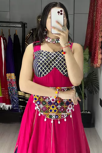 gajri & neavy - blue fancy kali work with gota patti navratri lehenga sets - full stitched free size