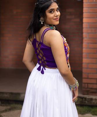 white free size kutch work navratri designer lehenga choli - full stitched free size 4