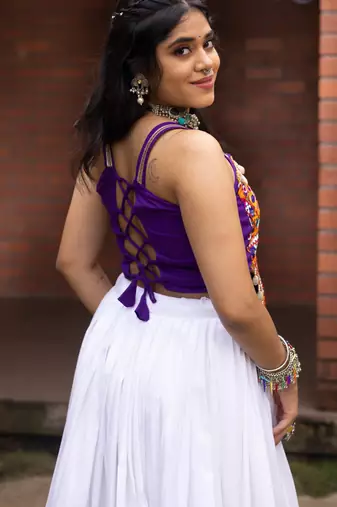 white free size kutch work navratri designer lehenga choli - full stitched free size