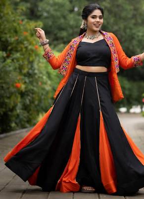black & orange lehenga with koti and blouse navratri collection - full stitched free size 1
