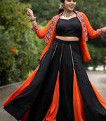 black & orange lehenga with koti and blouse navratri collection - full stitched free size